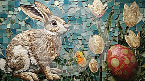 Stained Glass Easter Celebration with Bunny and Eggs. Generative AI