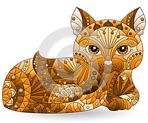 A stained glass element with a cat , isolated images on white background