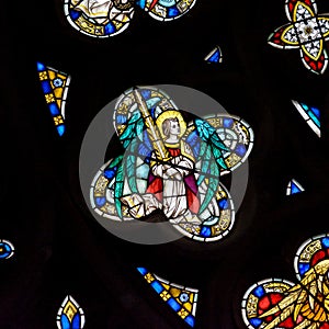 Stained Glass in Exeter Cathedral, West Window Tracery Light Close up D