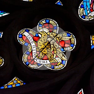 Stained Glass in Exeter Cathedral, West Window Tracery Light Close up F