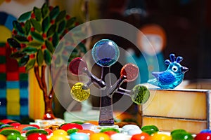 Stained Glass figure  in shop-front