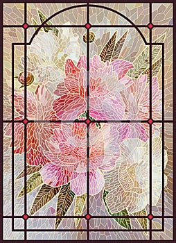 Stained glass flowers. Vertical Art Nouveau Lattice Painting