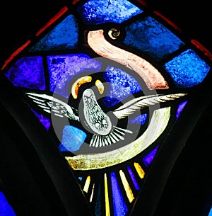 Stained Glass - Holy Spirit, symbolized by a white dove