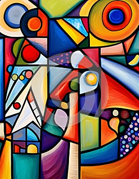 Stained Glass Illusion with Vivid Geometric Shapes, Red and Blue Dominant Palette Reflecting Artistic Symmetry and Harmony,