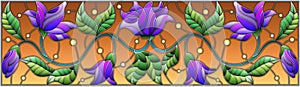 Stained glass illustration with abstract blue flowers on a brown background