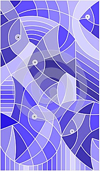 Stained glass illustration abstract fish,blue tone