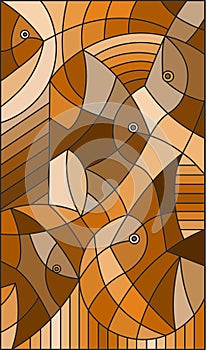 Stained glass illustration abstract fish,brown tone ,sepia