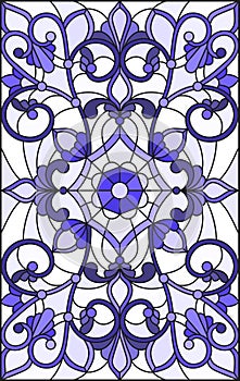 Stained glass illustration with abstract swirls,flowers and leaves