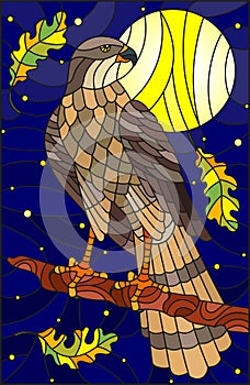 Stained glass illustration with fabulous Falcon