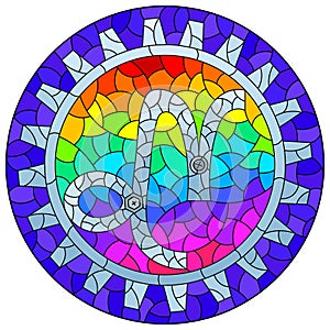 Stained glass illustration with  the steam punk sign of the Capricorn horoscope, round image