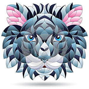 Stained glass illustration with a tiger`s head, a portrait of an animal isolated on a white background