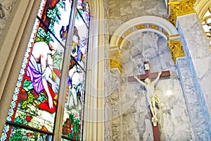 Stained glass Inside Interior a Catholic