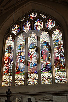 Stained glass in interior of Bath Abbey