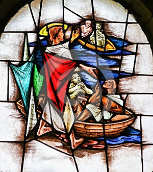 Stained Glass - Jesus Calls Four Fishermen to follow Him photo