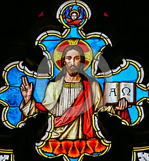 Stained Glass - Jesus Christ - Alpha and Omega
