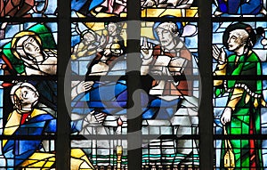 Stained Glass - Jesus Christ at the Deathbed of Mother Mary photo