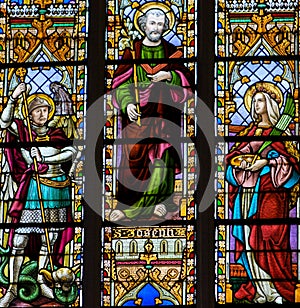Stained Glass - King Albert I, Saint Joseph and Saint Lucia