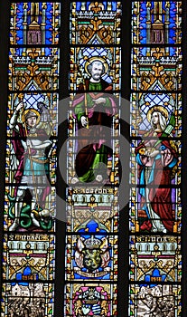 Stained Glass - King Albert I, Saint Joseph and Saint Lucia