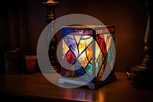 stained glass lamp illuminating dark room
