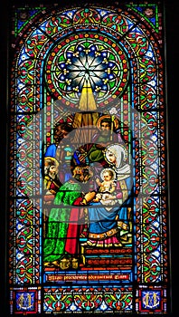 Stained Glass Magi Three Kings Baby Jesus Mary Montserrat Catalonia Spain