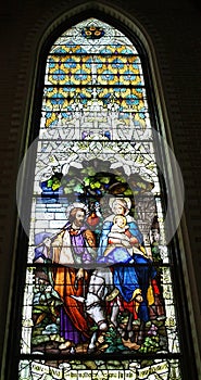 Stained Glass Mary Joseph Flee With Jesus photo