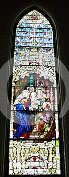 Stained Glass Mary Joseph Present Jesus