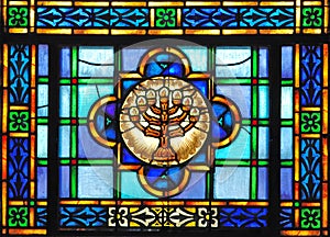 Stained glass Menorah