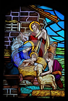 Stained Glass - Nativity Scene at Christmas