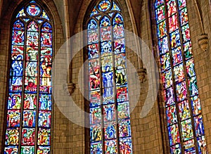 Stained glass in Notre Dame cathedral in Luxembourg