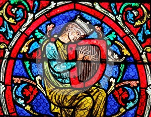 Stained glass in Notre Dame Cathedral, Paris - King David