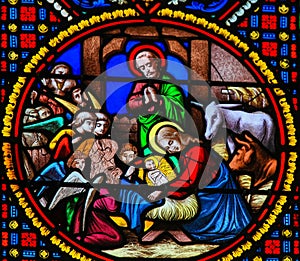 Stained Glass in Notre-Dame-des-flots, Le Havre - Nativity Scene at Christmas