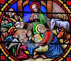 Stained Glass in Notre-Dame-des-flots, Le Havre - Nativity Scene at Christmas