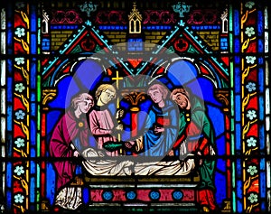 Stained Glass in Notre Dame, Paris - burial rite