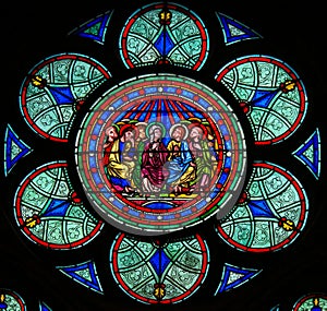 Stained Glass in Notre Dame, Paris, depicting Pentecost photo