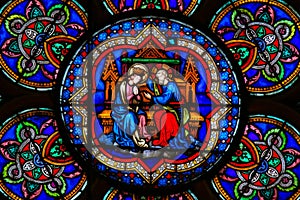 Stained Glass in Notre Dame, Paris - Mary and Jesus