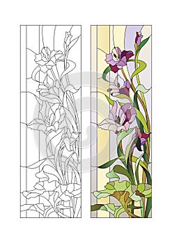 Stained glass pattern with gladioli photo