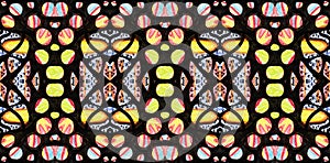 Stained glass pattern, Hand drawn seamless  pattern - colorful crayons and black ink. Book cover or poster background design