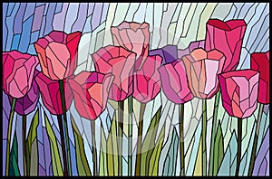 Stained glass pink tulips from angular pieces