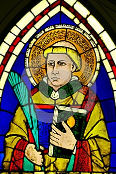 Stained glass with pope image