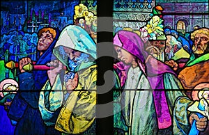 Stained Glass in Prague Cathedral of Saints Cyril and Methodius photo