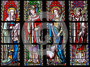 Stained Glass in Sablon Church - Saints Joanna, Eugene, Agnes an