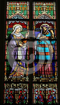 Stained Glass of Saint Ana and Saint Joachim in Den Bosch Cathed photo