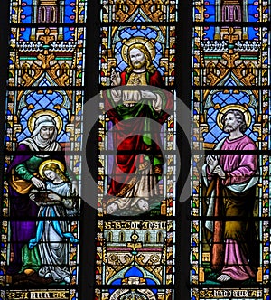 Stained Glass - Saint Anna, Jesus and the Sacret Heart and the A photo