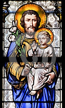 Stained Glass - Saint Joseph and Jesus as a Child