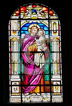 Stained Glass of Saint Joseph and Jesus in the church of Garachico, Tenerife