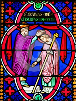 Stained Glass - Saint Manveus or Manvieu, ordinated as bishop of