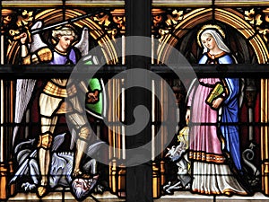Stained Glass - Saint Michael and Saint Gudula, Patron Saints of photo