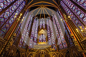 Stained Glass, Sainte Chapelle Interior, Ile de la Cite, Paris photo