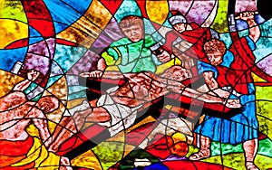 Stained glass showing Jesus crucifixion