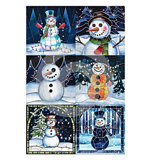 Stained Glass Snowman Phone Case. Glowing Winter Scene. Holiday Christmas Design photo